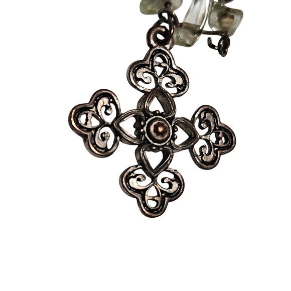 Vintage Green Gemstone Filigree Cross Necklace Religious Spiritual Jewelry - Picture 5 of 7